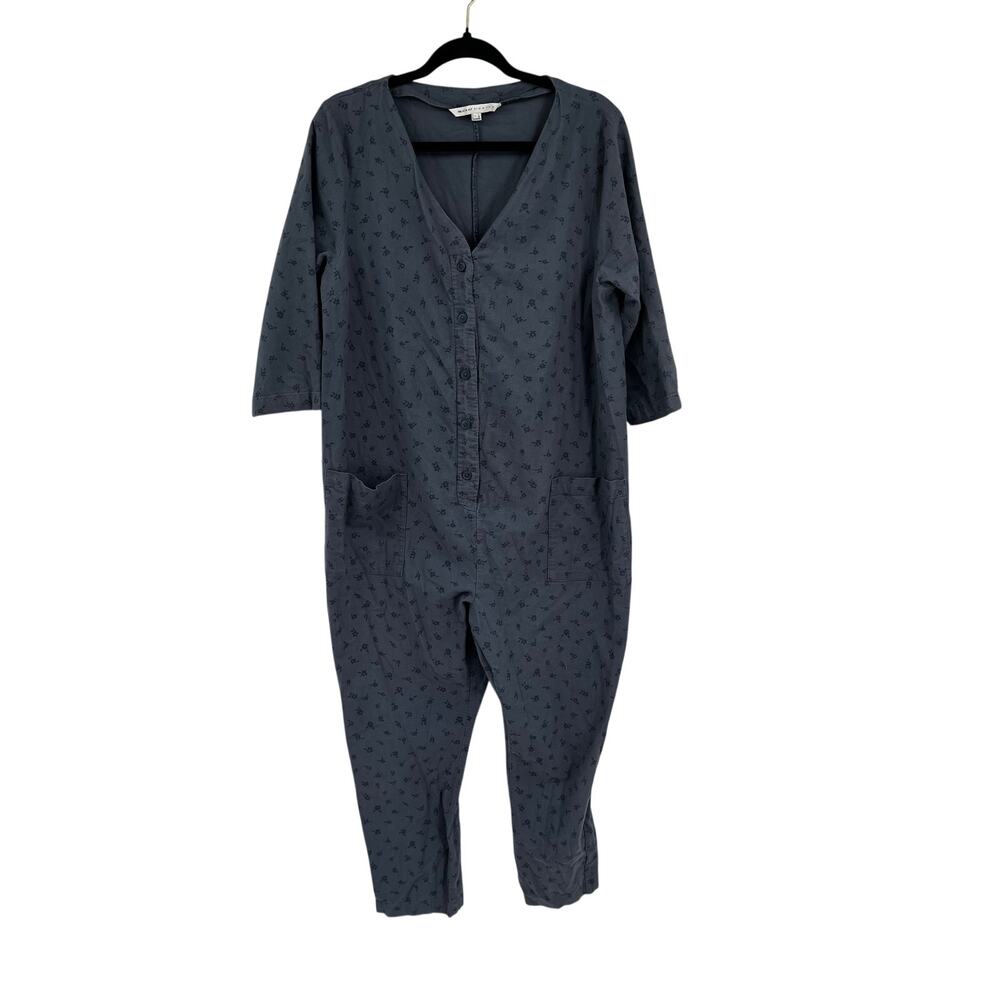 The Nines HATCH Jumpsuit Womens L Blue Floral Cotton Maternity Utility Country